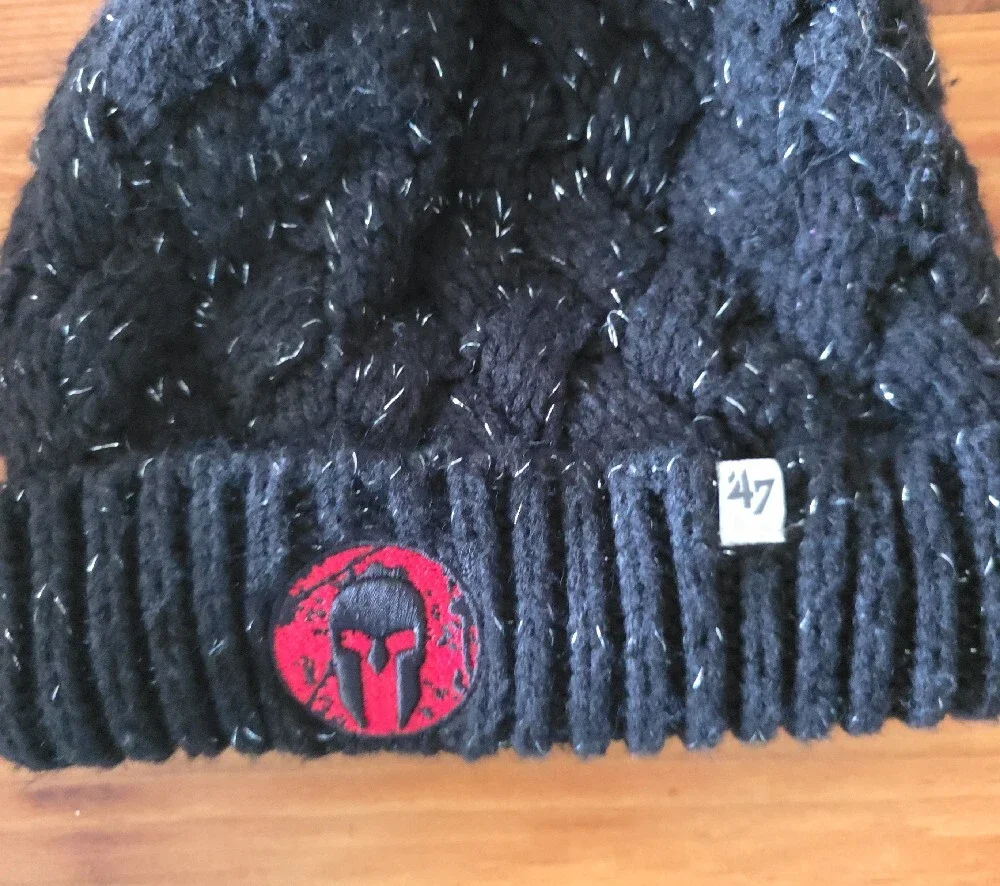 47 Womens Black Knit Beanie with White Pom 47 Brand
